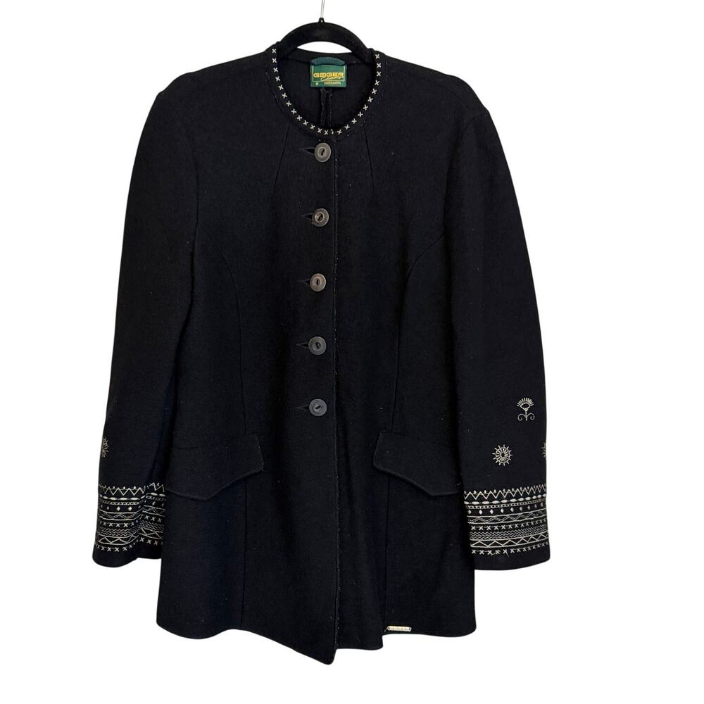 Vintage Geiger Boiled Wool Austrian Trachten Jacket 38 Black Tyrolean Austria